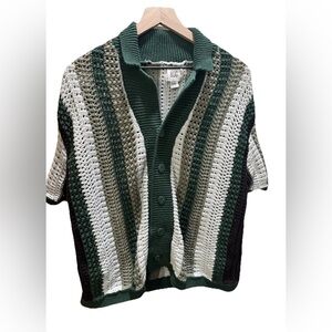 BDG Urban Outfitters Men’s Open Knit Crochet Polo Shirt Sweater Size Large